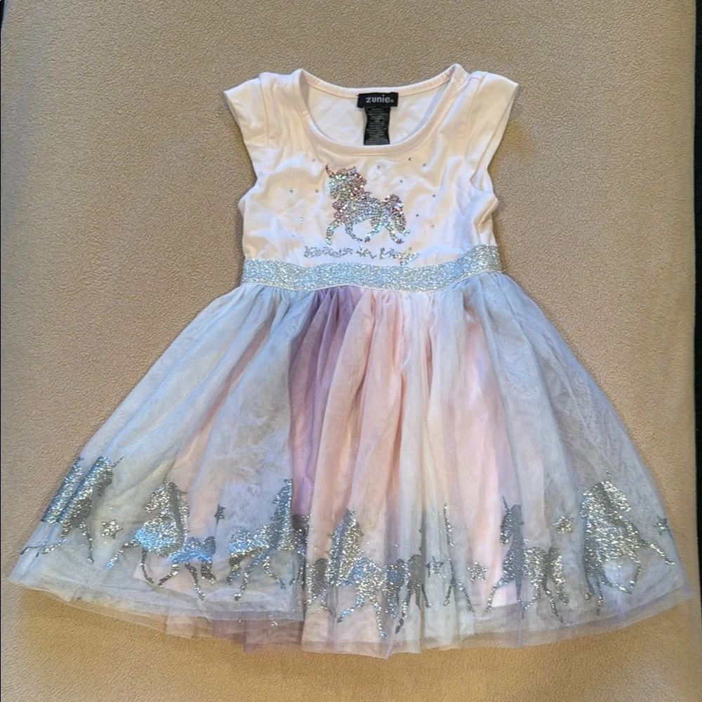 Girls' Pink and Silver Unicorn Dress - Picture 1 of 3